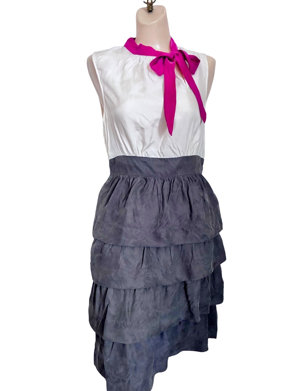 Anthropologie Girls From Savoy Bow Neck Tiered Ruffle Dress Size 6